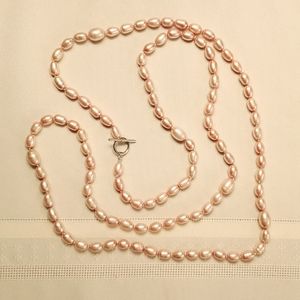 Vintage Pale Pink Oval 20" Seed Pearl Necklace with Sterling Silver Toggle Clasp